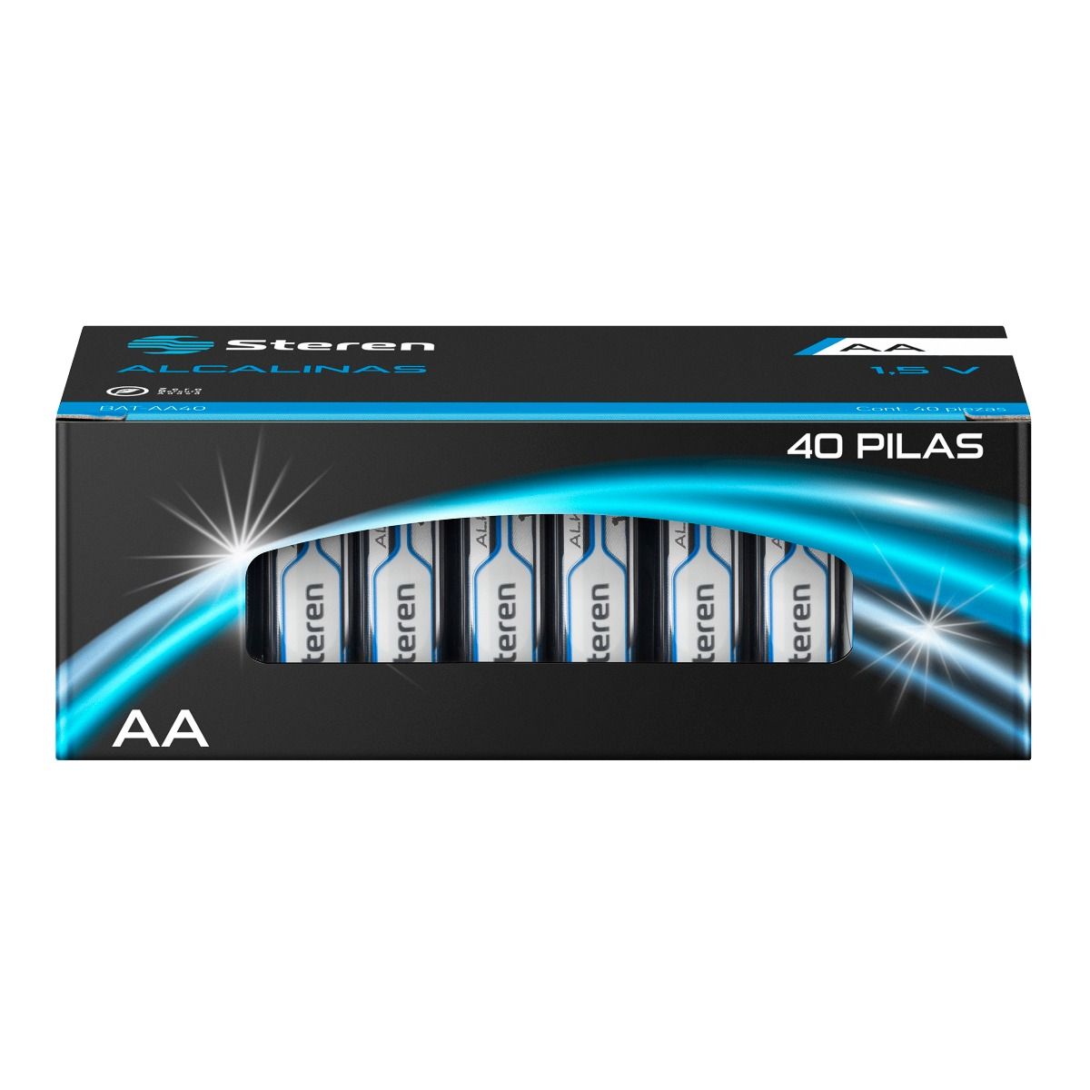 Paquete de 40 pilas alcalinas AA Steren Tienda en Lín