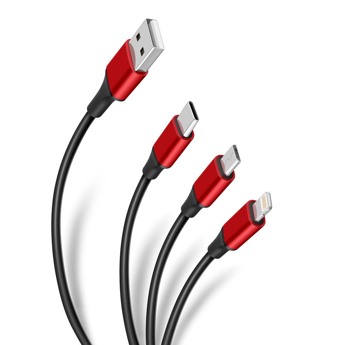 Cable 3 en 1, USB a LIGHTNING / micro USB / USB C