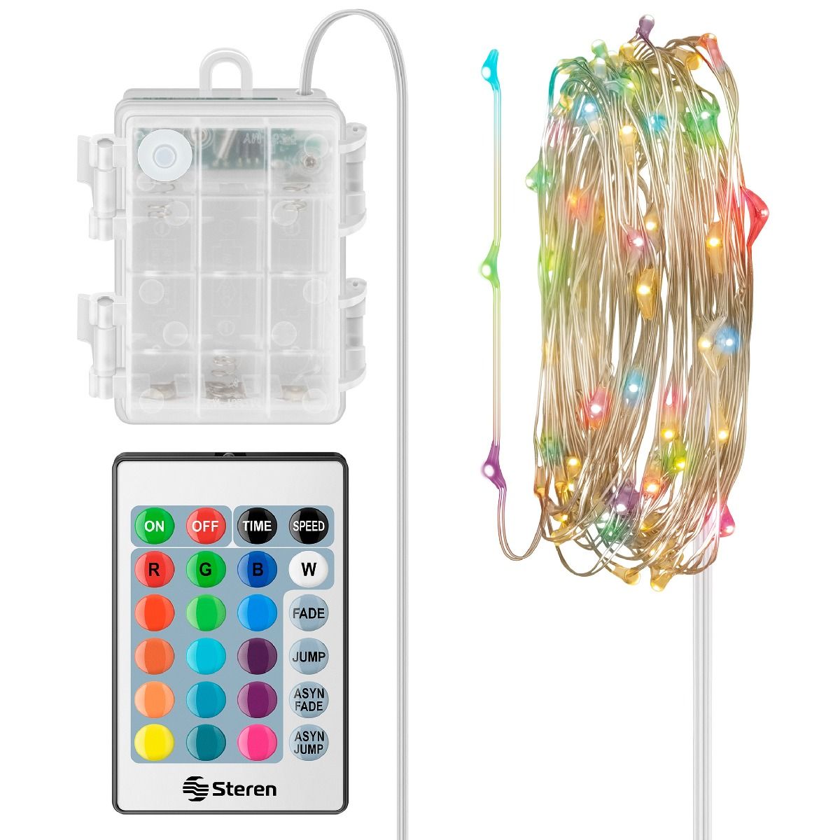 Serie LED multicolor RGB de m con módulo para pilas y