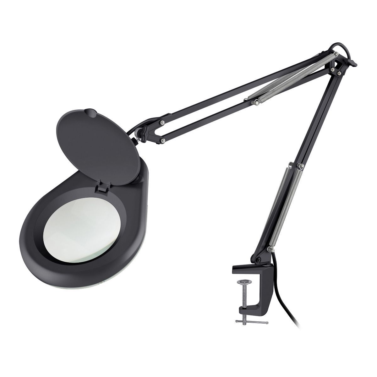 Lámpara LED con lupa (5x) y brazo articulado, negra Ste