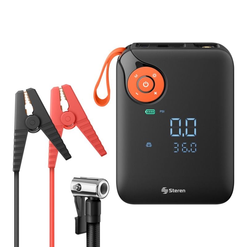 STEREN INFLADOR DE LLANTAS Y ARRANCADOR  DE AUTO 8000MAH