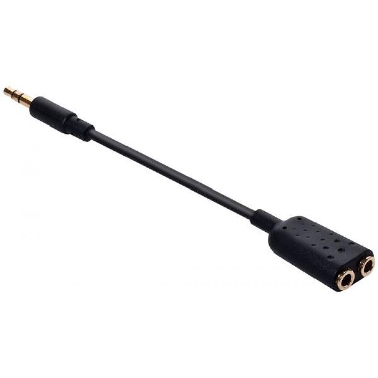 Adaptador Y de plug 3,5 mm a 2 jacks 3,5 mm, negro St