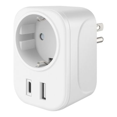 Adaptador de contacto americano a europeo con doble cargador USB A / USB C	