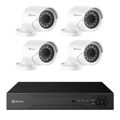 Sistema de seguridad CCTV con DVR pentahíbrido de 12 canales, 4 cámaras, disco duro y monitoreo por Internet