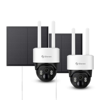 2 cámaras de seguridad 4G 4 Mpx robotizada con panel solar, para exterior, compatible con asistentes de voz