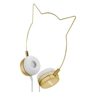 Audífonos con diadema en forma de gato color dorado