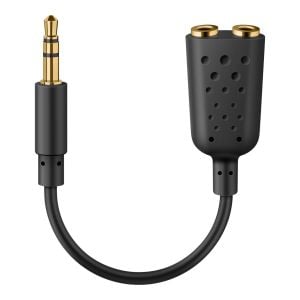 Adaptador "Y" de plug 3,5 mm a 2 jacks 3,5 mm, negro