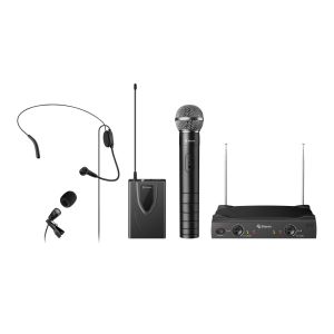 Sistema de 2 micrófonos inalámbricos VHF, de mano y solapa o nuca