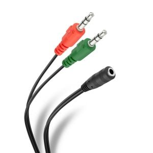 Cable auxiliar 2 plug 3,5 mm a jack 3,5 mm TRRS de 17 cm