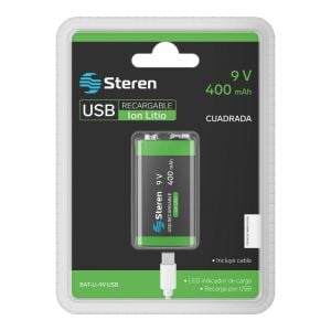 Batería recargable USB Li-Ion tipo 9V (cuadrada), de 3600 mWh