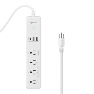 Multicontacto Wi-Fi* de 4 salidas horizontales con supresor de picos (60 J) y cargadores USB C PD 20 W / 2 x USB QC 18 W