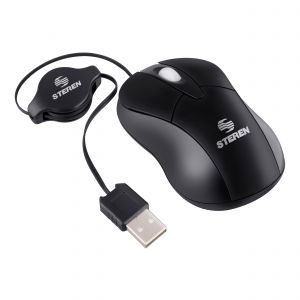 Mini mouse óptico USB con cable retráctil color negro