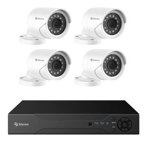 Sistema de seguridad CCTV con DVR pentahíbrido de 12 canales, 4 cámaras, disco duro y monitoreo por Internet