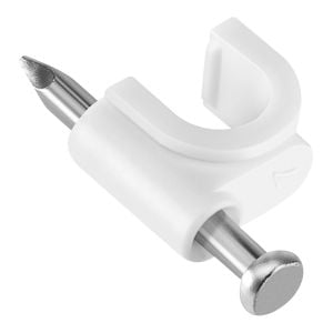 Grapa para cable de fibra óptica, 3 mm ancho de cavidad, clavo de ¾”, blanca