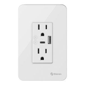 Doble contacto Wi-Fi* y cargador USB / USB C, con placa para pared