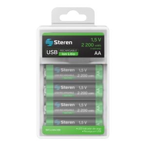 4 baterías recargables USB Li-Ion tipo AA, de 2200 mWh