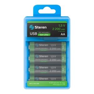 4 baterías recargables USB Li-Ion tipo AA, de 2200 mWh