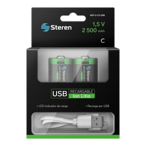 2 baterías recargables USB Li-ion tipo C, de 3750 mWh