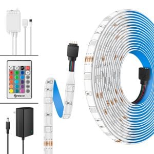 Tira LED multicolor RGB de 10 m con control remoto, controlador y eliminador
