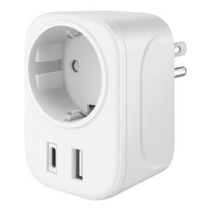 Adaptador de contacto americano a europeo con doble cargador USB A / USB C