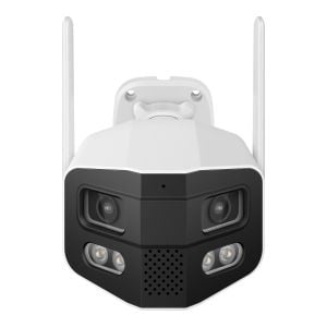 Cámara de seguridad Wi-Fi* / Ethernet panorámica 180° de doble lente 2 Mpx + 2 Mpx fija, para exterior