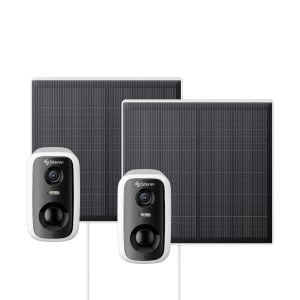 2 cámaras de seguridad Wi-Fi* 3 Mpx fija con panel solar, para exterior, compatible con asistentes de voz