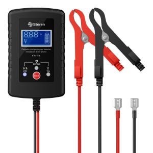 Cargador inteligente para baterías selladas de ácido plomo 6 Vcc / 12 Vcc, con caimanes y terminales Faston