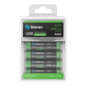 4 baterías recargables USB Li-Ion tipo AAA, de 600 mWh