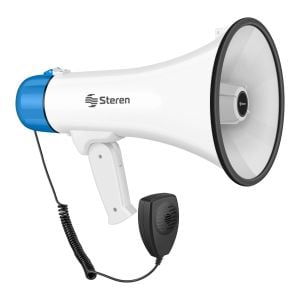 Megáfono de 25 W con grabador de voz, batería recargable, Bluetooth*, reproductor MP3 y micrófono tipo patrullero