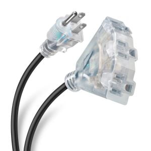 Extensión polarizada de 3 contactos con supresor de picos de voltaje (78 J), para uso rudo, de 15 m