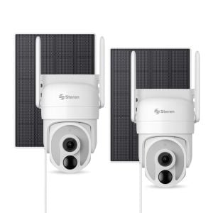 2 cámaras de seguridad Wi-Fi 6,4 Mpx robotizada con panel solar, para exterior, compatible con asistentes de voz