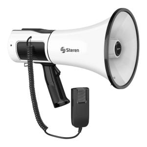 Megáfono de 30 W con grabador de voz, batería recargable, reproductor MP3 y micrófono tipo patrullero