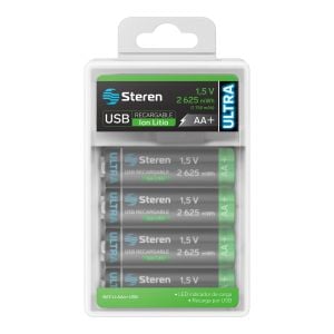 4 baterías recargables USB Li-Ion tipo AA ULTRA, de 2625 mWh