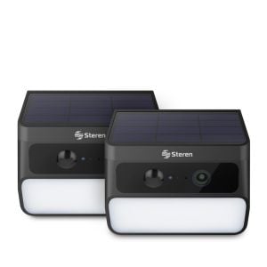 2 cámaras de seguridad Wi-Fi 6*, 4 Mpx con panel solar, para exterior, compatible con asistentes de voz