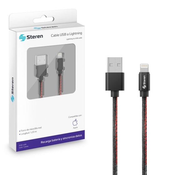 Cable USB a Lightning, de 1,2 m, con forro de mezclilla