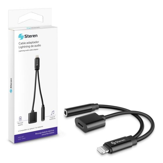 Cable Adaptador Steren Lightning para Audio 3.5 mm y Carga