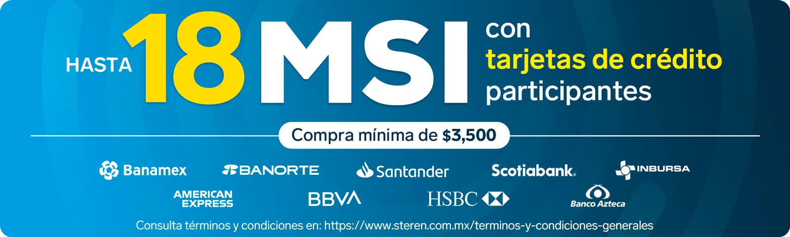 Bancos participantes 18 MSI - compra mínima $3,500